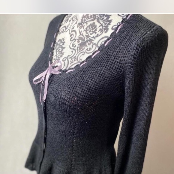 Vintage Y2K Betsey Johnson black Victorian vibes cardigan L - Picture 5 of 6